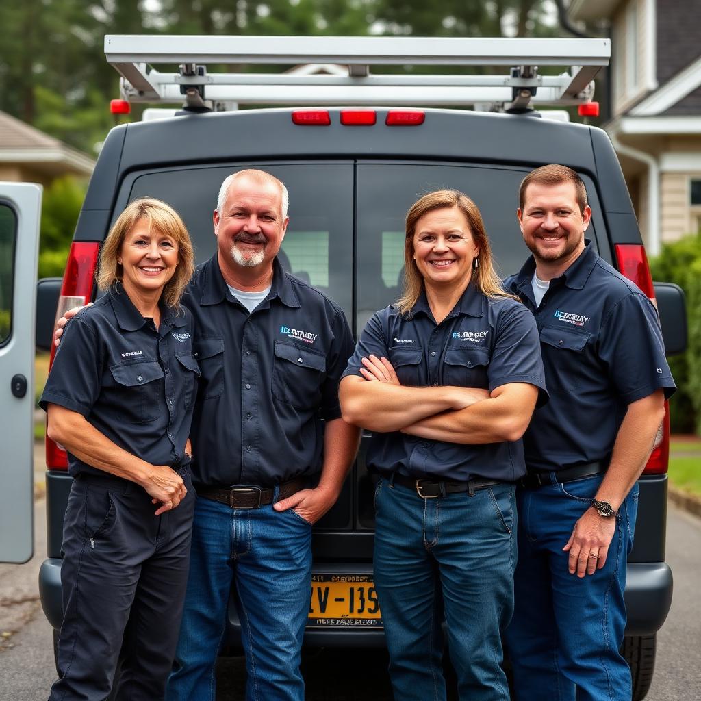 Garage Door Macclesfield family-owned team standing in front of service van